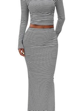 S.Deer NWT 2 piece Striped Black and White Long Sleeve Maxi Skirt & Top
